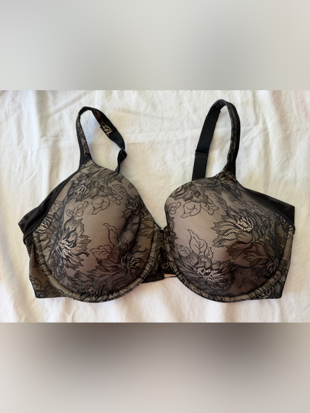 Bali Black Lace Underwire Bra with Floral Overlay